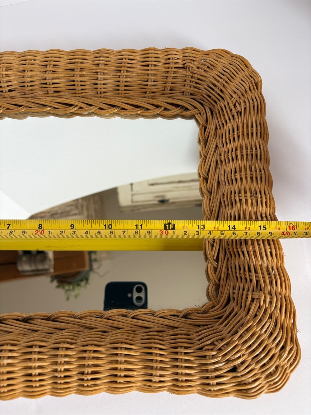 Vintage mid century wall mirror natural woven rattan frame boho coastal mirror - Picture 8 of 16